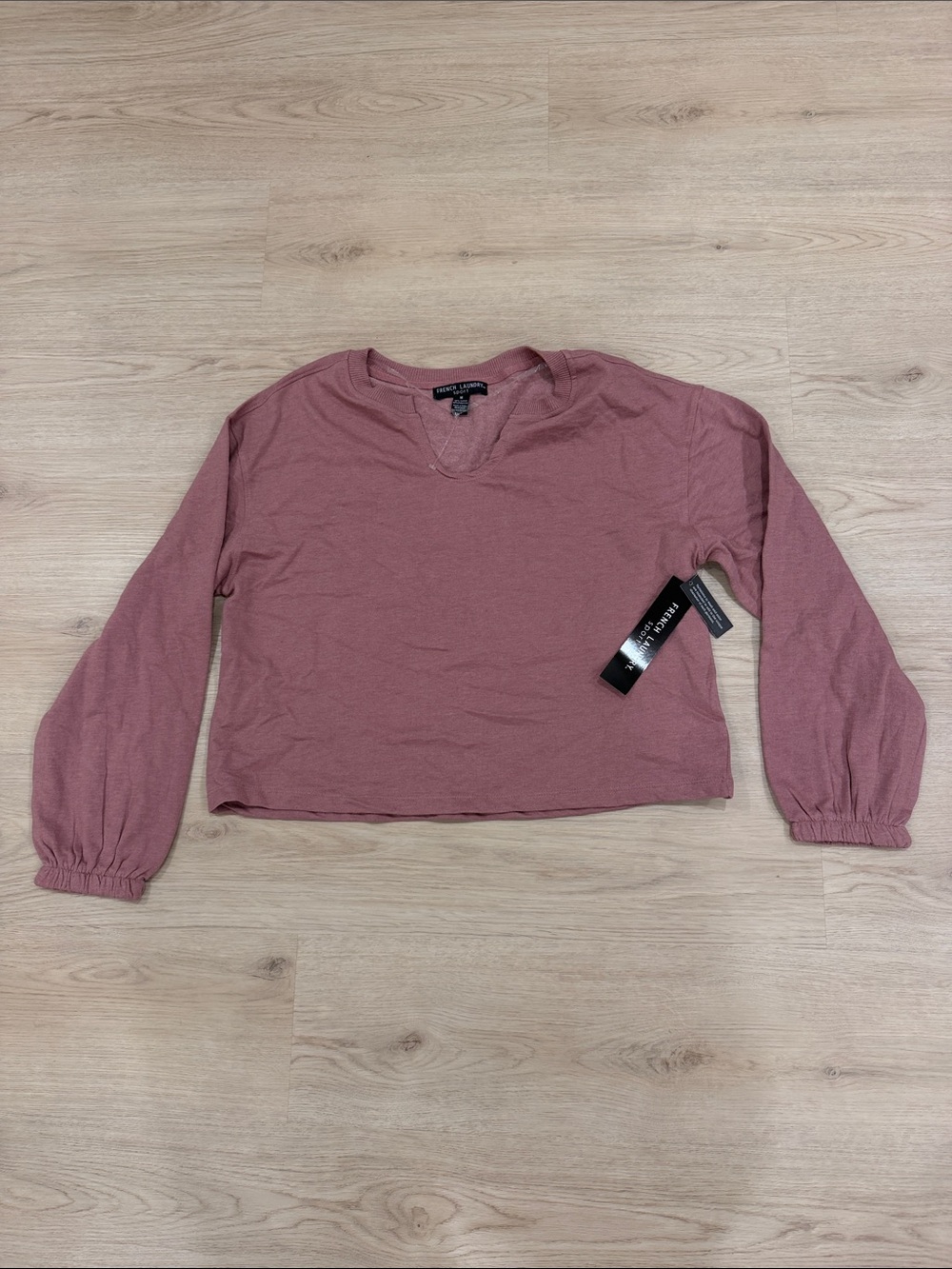 New French Laundry Medium Dusty Rose V-Neck Long Sleeve Crop Sweatshirt